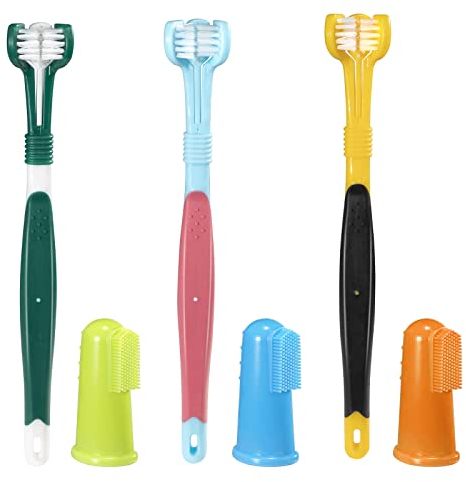 Zahnbürsten für Hunde Weiche Silikon Fingerlinge Hundezahnbürste Dreifachkopf Toothbrush für Katzen große und Kleine Hunde 6 Stück