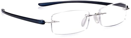 Read Optics Lesebrille +1,5 - Randlose, Hochwertige Brille in Dunkelblau und Silber - Praktisch für Jeden Tag