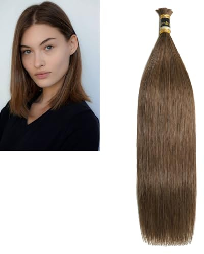 Larafona 100% Remy Echthaar Rohhaar Schnitthaar Human Hair Bulk Ohne Schuss 100gram/piece Mittel braun 4# 24inch/60cm