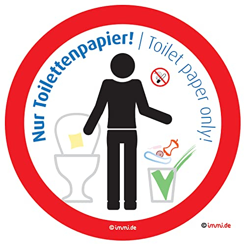 immi 4x Nur Toilettenpapier, Toilet paper only, Hygiene Aufkleber, 95mmØ