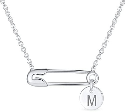 Initialeen Alphabet Buchstabe M Support Symbol Für Vertriebene Menschen Massivarität Runder Kreis Disc Seitlich Sicherty Pin Halskette Anhänger Für Frauen .925 Sterling Silber Brauch Graviert