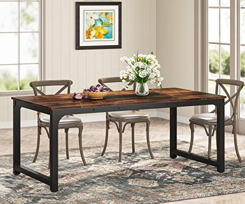 Tribesigns Esstisch, 180 x 90 x 77cm, Industrieller Küchentisch für 6–8 Personen, Rechteckiger Esstisch für Esszimmer, Küche, Wohnzimmer, mit Robusten Metallbeinen, Rustikales Braun
