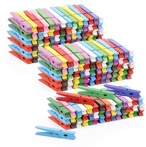 Lot de 200 pinces à linge colorées en bois pour travaux manuels, photos, salle de classe, 7,6 cm, couleurs aléatoires