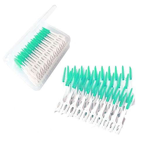 JOCXZI Interdental Brush Soft Silicone - Pack of 200 Adaptive Interdental Brush Interdental Brush Back Flap Brush Portable Dual-Use Dental Floss Stick for Cleaner Teeth Cleaning Tool (Green)