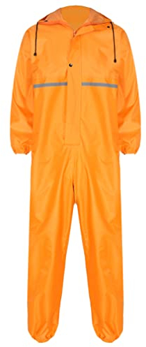 Jugaoge Unisex Motorrad Regenanzug für Damen und Herren Outdoor Einteiler Wasserdichter Overall Jumpsuit mit reflektierenden Streifen Arbeitsoveralls Gelb XXL
