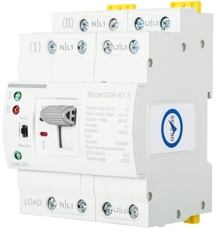 DEWIN Automatischer Transferschalter, ATS G2R 4P 63A DIN-Schiene Dual Power Automatischer Transferschalter Elektrische Wahlschalter 220V