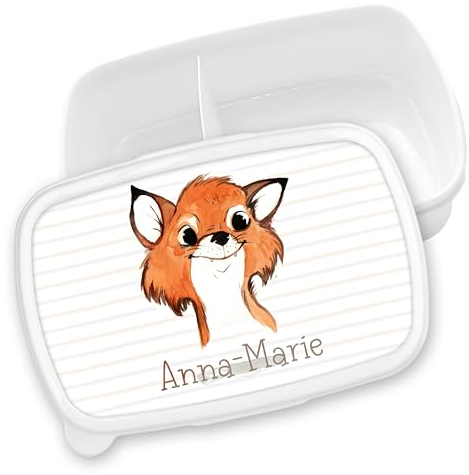 timalo® Brotdose Kinder personalisiert mit Namen | Bento Lunchbox Unterteilung mit Fächern | Jungen Mädchen Kindergarten Schule Motiv Tiere Geschenk | 13- Fuchs