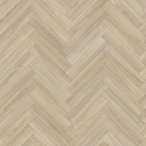 Light Natural Herringbone Siren Vinyl Flooring 4mm Thick Durable Felt Backed Lino Kitchen Bathroom (4m x 5m)