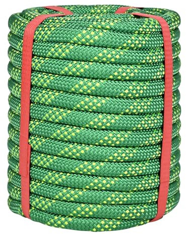 1/2 Inch Climbing Rope 50 Ft Green - 48 Strands Tree Climbing,1/2in Arborist Rope,Rappelling Rope,Static Nylon Polyester Braided Rope,Bull Rope for Tree Pulling,Nautical Rigging Rope Swing