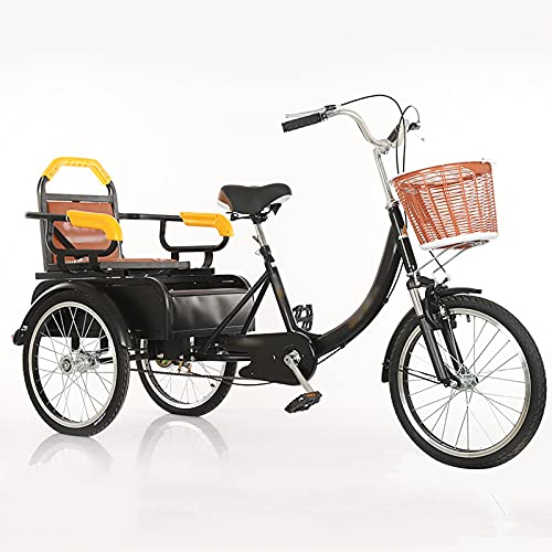 HMFMWYFI Fahrrad Outdoor Sports 20-Zoll-Dreirad für Erwachsene mit Rücksitz und Einkaufskorb Dreirad-Cruiser-Fahrrad für Senioren Frauen Männer Last 250 kg (Schwarz)