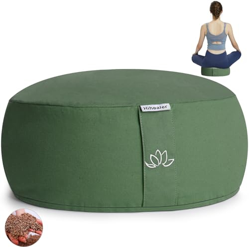 Hihealer Meditationskissen - Yoga Bodenkissen, Gefüllt mit Buchweizenspreu und Aktivkohle, 33 x 33 x 15 cm