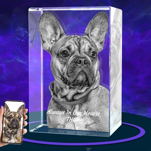 Emoragifou 3D-Kristallfoto für Hunde, Gedenkgeschenke für den Verlust des Hundes, Katzen-Haustier-Gedenkgeschenke für Hunde, personalisiertes Kristallfoto, Haustierverlust-Geschenke, Trauergeschenke