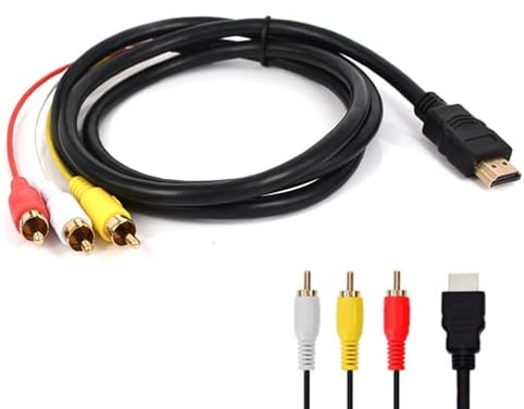 Sooiiyu Cavo da HDMI a RCA, 1,5 m, HDMI a 3 RCA video audio AV cavo adattatore cavo trasmettitore per TV HDTV DVD, nero