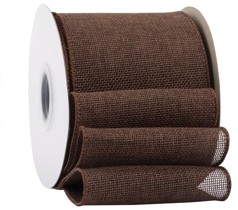 Ribbonitlux Braunes Juteband mit Draht, 10,2 cm x 20 m, Juteband mit Drahtrand, für Geschenkverpackungen, große Schleife, Kranz und Weihnachtsbaum-Dekoration