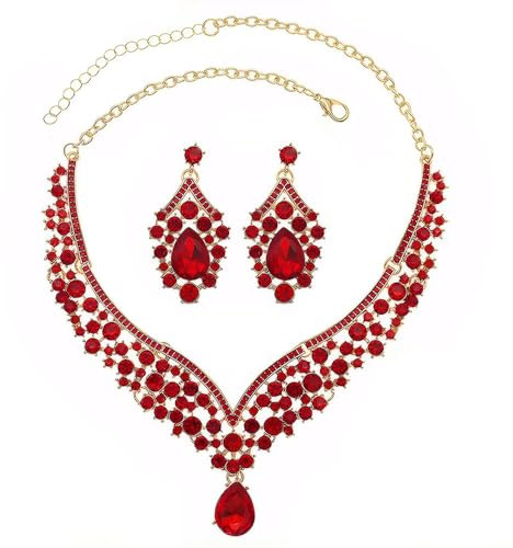 TOFBS Tropfenform Strass Schmuckset Halskette Ohrringe Damen Brautschmuck Hochzeit Kristall Collier Elegant Luxus Schmuck