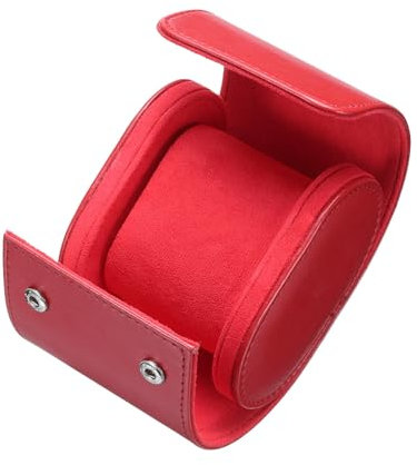 QUARKZMAN Leder Uhren Reiseetui Einzelne Uhrenrolle Aufbewahrungsbox Organizer für Männer Frauen Uhren Aufbewahrung Präsentation, 1 Fach, Rot