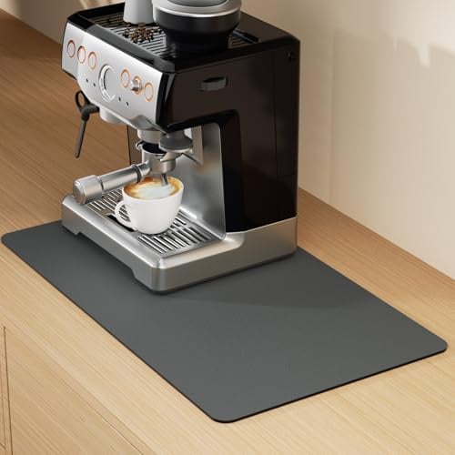 Kaffeematte mit verstecktem Gummi, Kaffeemaschine für Arbeitsplatten, saugfähige Abtropfmatte für Küchentheke. (Dunkelgrau, 40×60)