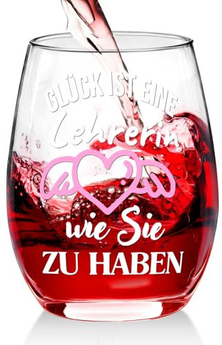 ANOTION Lehrerin Geschenk - 450ml Lustige Lehrerin Weinglas, Dankeschön Geburtstag Valentinstag Geschenke für Frauen Lehrerin, Weingläser mit Gravur, Abschiedsgeschenk Lehrerin, Erzieherin