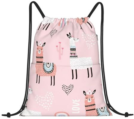 DEXNEL Lama Kordelzug-Rucksack, Sporttasche, Turnbeutel für Damen, Herren, Kinder, große Größe, Schwarz , One size