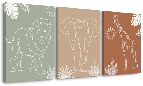 Safari-Wandkunst-Bilder für Kinderzimmer, Baby-Tiere, Leinwand-Wanddekoration, Boho-Dschungel, Wandkunst, Kinder, minimalistisches Poster, Elefant, Giraffe, Löwe, Drucke, Kinderzimmer,