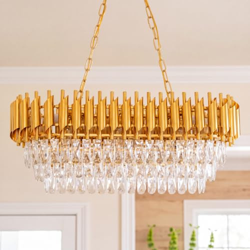 Moderne Kristall-Kerze mit 3 Ebenen – K9-Kristall oval – Deckenleuchte, goldfarben, rechteckig, für Esszimmer, Wohnzimmer, Schlafzimmer, Eingangsbereich – E148 Lichter