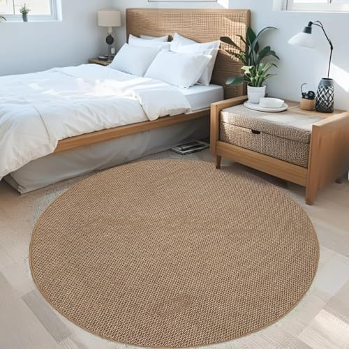 USTIDE Natürlicher Sisal-Teppich, rund, grob, strukturiert, Jute-Teppich, geflochten, rutschfest, fusselfrei, waschbar, 100 cm