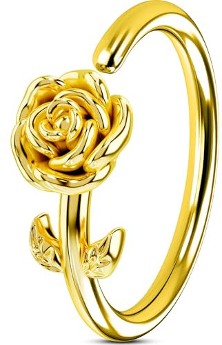 OUFER 20G Blume Nasenpiercing Gold 8 mm Nasenring Seamless Open Nostril Piercing Ring Rose Nasenpiercing Ring Nostril Nasenpiercing für Frauen Nose Ring
