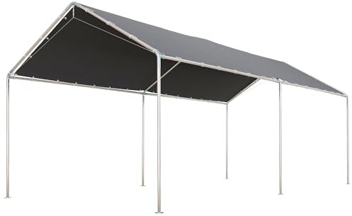 Outsunny Cochera Exterior 3x6 m Carpa Garaje para Coche Impermeable con Toldo de Tela PE y Marco de Acero Galvanizado Pabellón Gazebo para Jardín Patio Gris