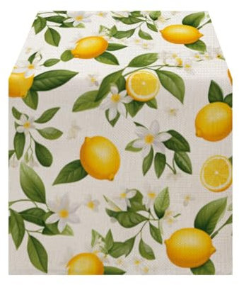 LOZULO Modern Zitrone Pflanzen Blumen Frühling Tischläufer,Sommer Saisonnal Küche Tisch Dekoration Drinnen Urlaub Party Dekor,Table Runner Outdoor Abdichtung Table Runner 40x140 cm