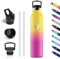 Vikastar Gourde Isotherme, 1000ml Anti-Fuite, Bouteille Isotherme, sans BPA, Gourde Inox, Réutilisable, Gourde Isotherme 1L pour Fitness, École, Sport, Cyclisme, Jaune & Rose