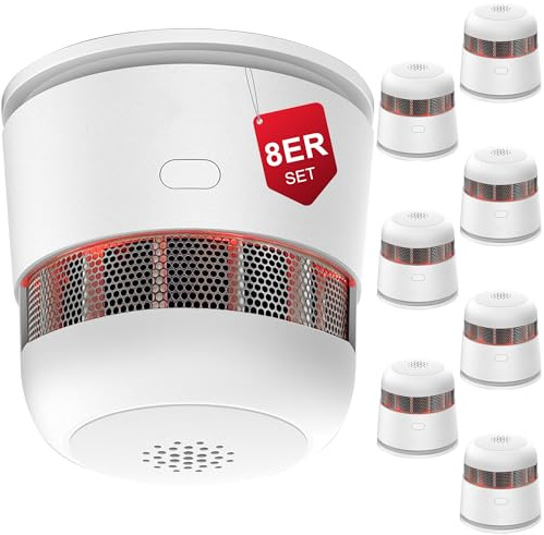 SECAIR Rauchmelder 10 Jahre Batterie Mini ZR170S, EN14604 Zertifiziert, Fotoelektrischer Warnmelder, Einfache Montage Mit Nieten & Klebepad, Für Haus Wohnung Wohnmobil, 8er Set