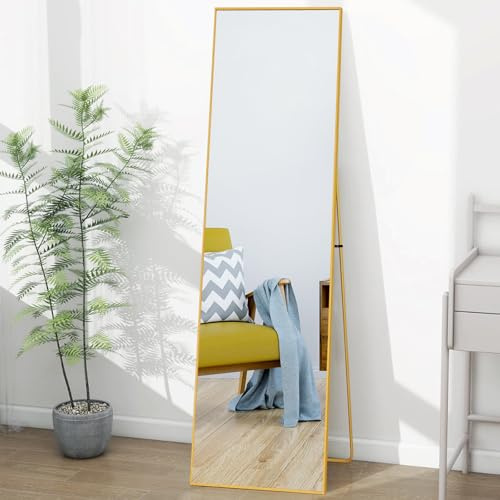 Lazyspace Ganzkörperspiegel, 150 x 40 cm, Gold HD Standspiegel mit Rahmen aus Aluminiumlegierung, Hartglas Wandspiegel, Boden großer Spiegel für Schlafzimmer, Garderobe, Wohnzimmer, Ankleidezimmer