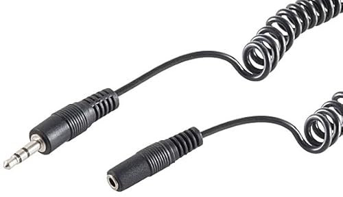 1aTTack.de 1 cavo jack stereo a spirale da 2,5 m, nero da 3,5 mm, cavo di prolunga maschio placcato in nichel, perfetto per cuffie, altoparlanti e HiFi
