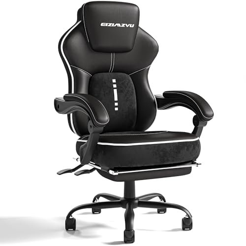 EIZIMZVU Chaise Gaming avec Repose-Pieds et Appuie-tête, Fauteuil Gamer Ergonomique pour Adultes, Chaise Gamer Haute Dossier Pivotante en Cuir PU pour PC Gaming et Télétravail (273-Whtie)