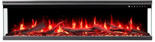 AFLAMO - Camino elettrico a LED da parete/incasso Unique Pro, effetto fiamma realistico, riscaldamento, controllo tramite app e Alexa, suono di legna, 15 colori, 80-180 cm, design moderno. (140 x 39 x