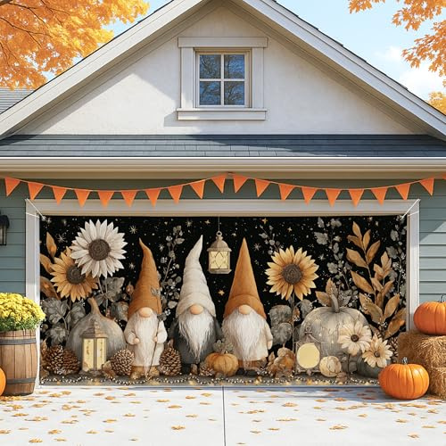 Rustikaler Gartenzwerg für Garagentor, schwarze ausgefallene Herbstdekorationen, Herbst-Dekoration für drinnen und draußen, Halloween-Party-Dekoration, 400 x 180 cm