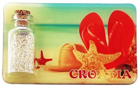 CUCUBA Kühlschrankmagnet Kroatien Seestern Flip-Flops und Flasche mit Sand 3D-Magnet Sammlerstück 8 x 5 cm NS-8