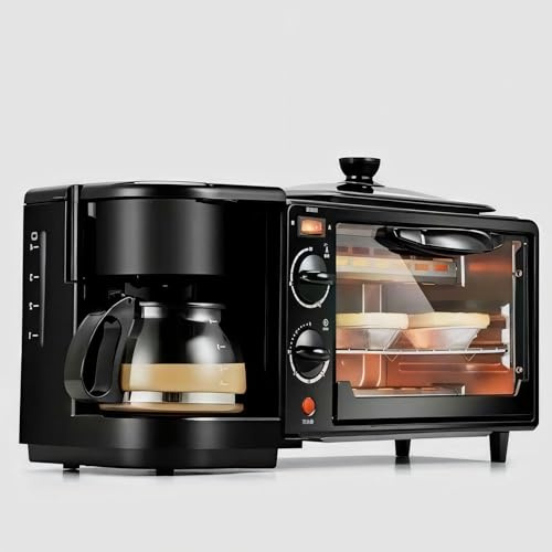 Compact breakfast station, 450mm wide, equipped with baking oven and drip coffee maker. Removable frying pan for easy cleaning and space-saving