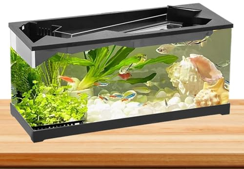 Small Fish Tank - Desk Turtle Planting | Silent Pump, Self Cleaning Smart Tank for Hydroponics, Aquaponics, Easy to Maintain Small Kit for betta fish Kids, Home