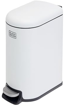 BLACK+DECKER BXBN61589E 10 Litre Slimline Pedal Bin with Soft Close Lid, Bathroom & Kitchen Bin for Indoor Waste Recycling, 39 x 19 x 32.5cm, White