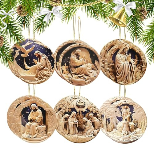 Christliche Weihnachts Ornamente,12 Stück Weihnachtsbaumschmuck Aus Holz,Christliche Jesus Deko für Wand Baum Auto Innenspiegel Hochzeit Zuhause Wohnzimmer Schlafzimmer | n