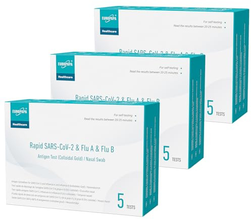 EUROPAPA 15x Corona Laientest Schnelltest und Grippe Test auf Covid-19 und Influenza A/B, Antigentest Selbsttest SARS-CoV-2 Flu A Flu B 3in1 Combo Rapid Test Cassette, für Zuhause, Einzelverpackt