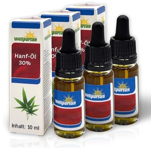 Wellpursan Hanföl 30% (10ml 3er Pack) – Hochwertiges Hanföl für Wohlbefinden & Entspannung – vegan & natürlich - Niederländisches Qualitätsprodukt auf Olivenöl Basis - Natürlich & Vegan