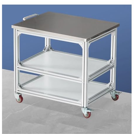 Tragbare Werkbank mit Rollen und Griffen, antistatischer Arbeitsplatztisch für Werkstatt, Materialhandhabung, Wagen, Bank, Grau (3,80 x 60 x 75 cm)
