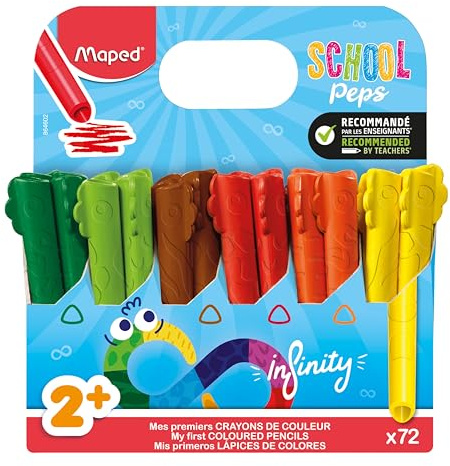 Maped Jumbo Infinity Buntstifte x72 – für Kleinkinder – 100% Mine, 100% verwendbar – kein Abfall – ohne Anspitzung – sehr lange haltbar – ergonomische Dreiecksform – Format Schule
