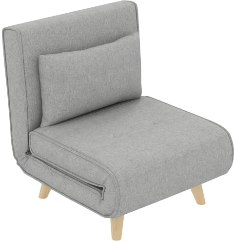 HOMCOM Sofá Cama de 1 Plaza 3 en 1 Respaldo Ajustable 72x78x79 cm Gris | Sillón Cama Plegable, Tapizado en Lino Sintético, 6 Niveles, Almohada, Asiento Ancho, Patas de Madera