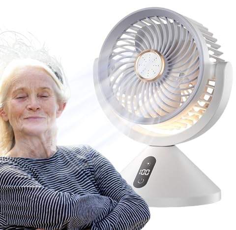 Elektrischer Umwälzventilator, wiederaufladbarer elektrischer Zirkulationsventilator für den Schreibtisch, wiederaufladbar, mit LED-Nachtlicht, Lufterfrischer für Camping, Schlafsaal, Schlafzimmer