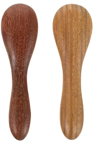 JOINPAYA Lot de 2 Grattoirs Faciaux en Bois de Santal Doré et Bois Vert, Outils de Massage Guasha Ergonomiques pour Visage, Spatules Applicatrices de Masque Précises, pour Soins du Visage