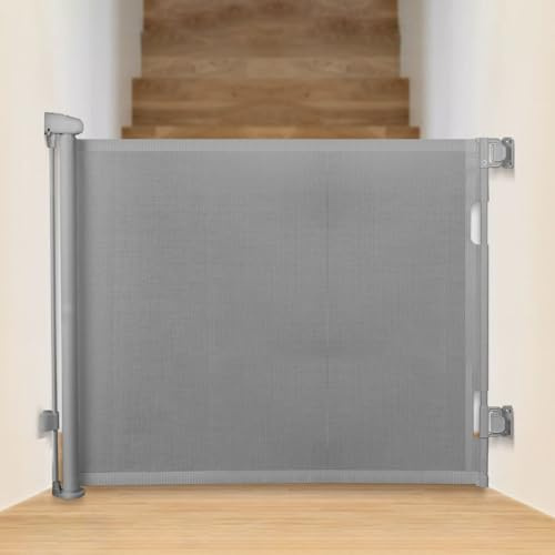 Barrera Seguridad Niños Escalera Extensible 0-150cm, Puerta para Perros, Operación Silenciosa con Una Sola Mano, Altura 86 Cm, para Escaleras Pasillos Interiores Exteriores, Gris