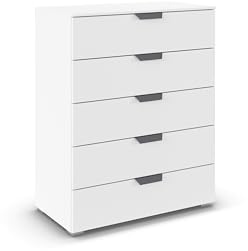 Rauch Möbel ADITIO, Kommode, Farbe Weiß, Breite 80 cm | Highboard im modernen Look, 5 Schubladen, Soft-Close-Funktion, für Schlafzimmer, Gästezimmer, Wohnzimmer, Garderobe, Flur